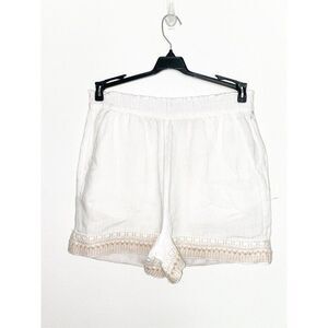 Sigrid Olsen White Linen Shorts Size Medium Embroidered Trim